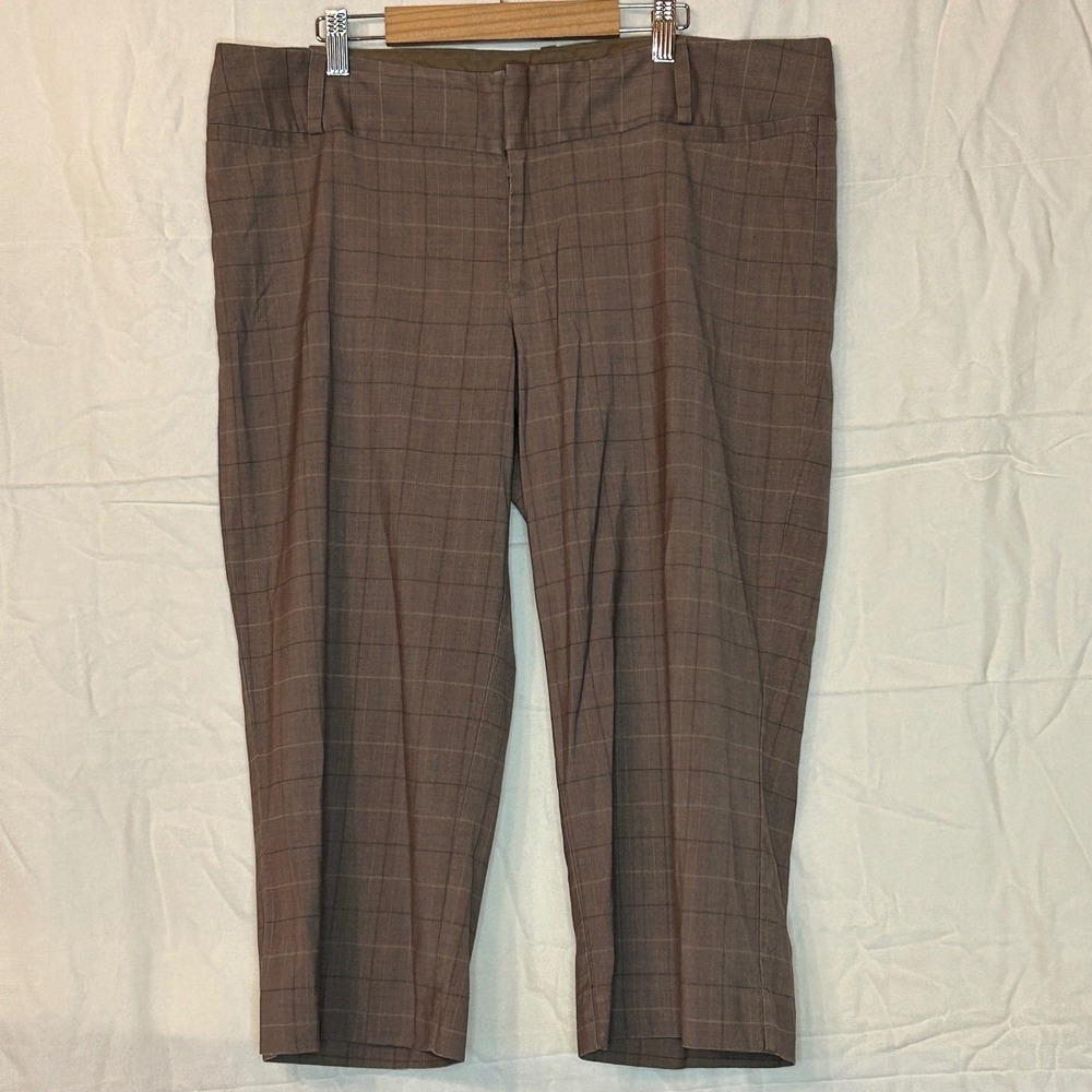 Mossimo Brown Plaid Stretch Cropped Dress Pant Trousers 14 Preppy Office Neutral
